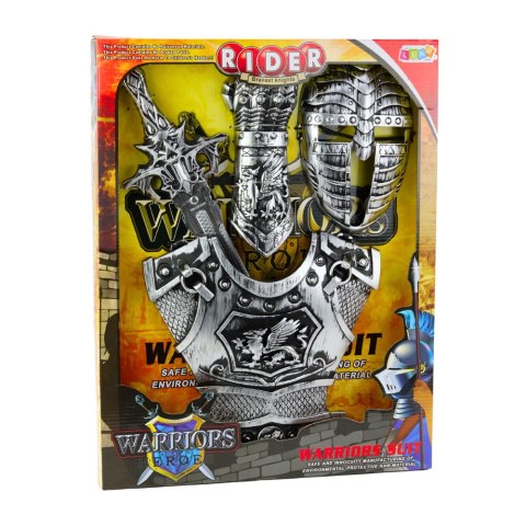 Duży Zestaw Rycerski Maska Zbroja Miecz Ochraniacz Srebrny LEAN Toys Duży Zestaw Rycerski Maska Zbroja Miecz Ochraniacz Srebrny LEAN Toys