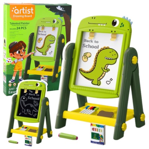 Tablica Dwustronna Magnetyczna Suchościeralna Dinozaur Zielona Akcesoria LEAN Toys Tablica Dwustronna Magnetyczna Suchościeralna Dinozaur Zielona Akcesoria LEAN Toys