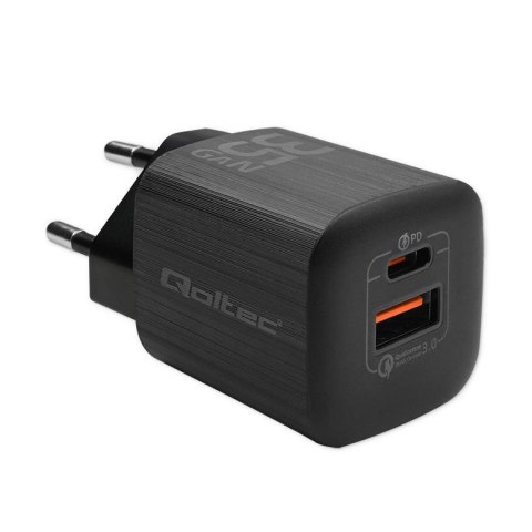 Ładowarka sieciowa Qoltec 35W GaN ULTRA | 5-20V | 2.25-3A | 1 x USB typ C PD | 1 x USB QC 3.0 | Czarna Qoltec