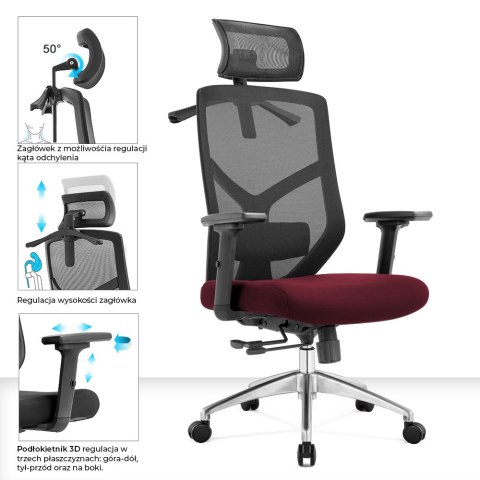 Fotel biurowy ergonomiczny Rosa bordowy ANGEL ANGEL Fotel biurowy ergonomiczny Rosa bordowy ANGEL ANGEL
