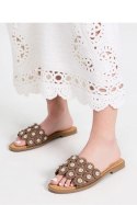 Sandał Klapki Model Elegance Kwiaty GQ8-057 Beige Khaki - Inello Inello
