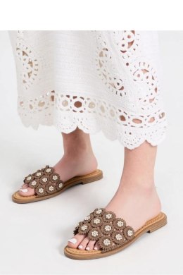 Sandał Klapki Model Elegance Kwiaty GQ8-057 Beige Khaki - Inello Inello