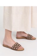Sandał Klapki Model Elegance Kwiaty GQ8-057 Beige Khaki - Inello Inello