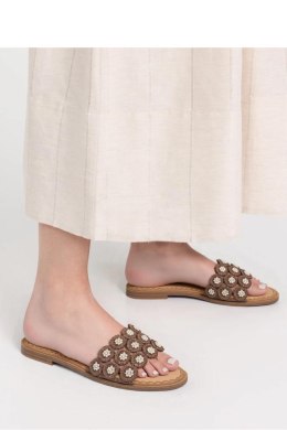 Sandał Klapki Model Elegance Kwiaty GQ8-057 Beige Khaki - Inello Inello