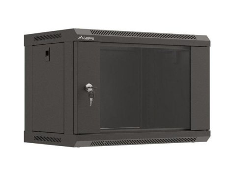 Szafa instalacyjna Rack wisząca 19" 6U 540x350 czarna Drzwi przeszklone Lanberg (flat pack) LANBERG