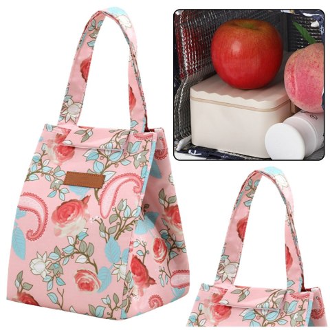 Torba Termiczna Izolacyjna Śniadaniowa Lunch Bag Różowa Kwiaty 25cm LEAN Torba Termiczna Izolacyjna Śniadaniowa Lunch Bag Różowa Kwiaty 25cm LEAN