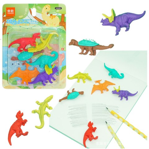 Zestaw Gumek Do Ścierania Zmazywania Szkolne Dinozaury 6szt LEAN Zestaw Gumek Do Ścierania Zmazywania Szkolne Dinozaury 6szt LEAN