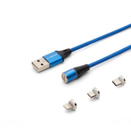 Kabel USB 2.0 SAVIO CL-157 USB - USB Typ C, Micro i Lightning, QC i PD 3.0, magnetyczny, 2m, niebieski Savio