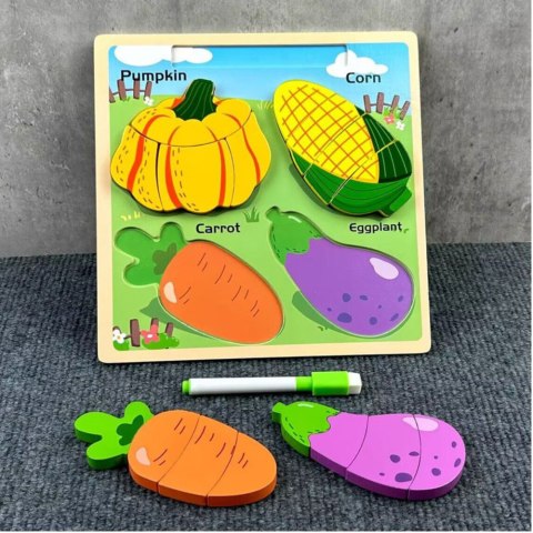 Układanka Tablica 2w1 Drewniana Edukacyjna Warzywa Pisak LEAN TOYS Układanka Tablica 2w1 Drewniana Edukacyjna Warzywa Pisak LEAN TOYS