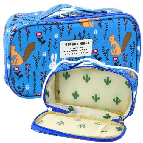 Piórnik Szkolny Organizer Kosmetyczka Dodatkowa Kieszonka Niebieski 22,5cm LEAN Piórnik Szkolny Organizer Kosmetyczka Dodatkowa Kieszonka Niebieski 22,5cm LEAN