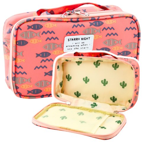 Piórnik Szkolny Organizer Pojemny Dodatkowa Kieszonka Ryby Różowy 21,5cm LEAN Piórnik Szkolny Organizer Pojemny Dodatkowa Kieszonka Ryby Różowy 21,5cm LEAN
