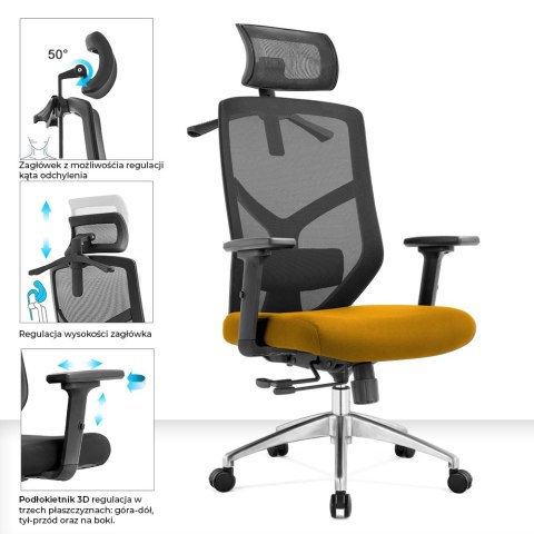 Fotel biurowy ergonomiczny Rosa musztardowy ANGEL ANGEL Fotel biurowy ergonomiczny Rosa musztardowy ANGEL ANGEL