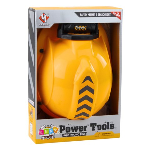 Kask Budowlany Dla Dzieci Z Latarką Czołową Opaska Pod Brodę Żółty LEAN Toys Kask Budowlany Dla Dzieci Z Latarką Czołową Opaska Pod Brodę Żółty LEAN Toys