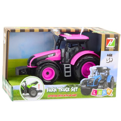Traktor Farmerski Rolniczy Na Baterie Światła Dźwięki Różowy LEAN Toys