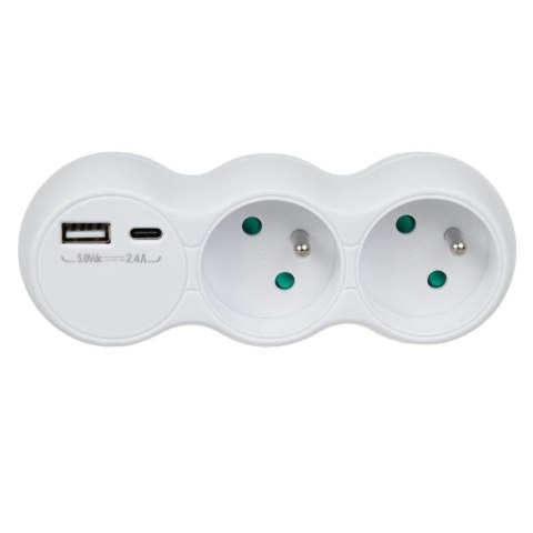Gniazdko prądowe Maclean, rozgałęźnik z 2 gniazdami, 2x USB A/C, typu E, 2x16A, MCE339 E Maclean