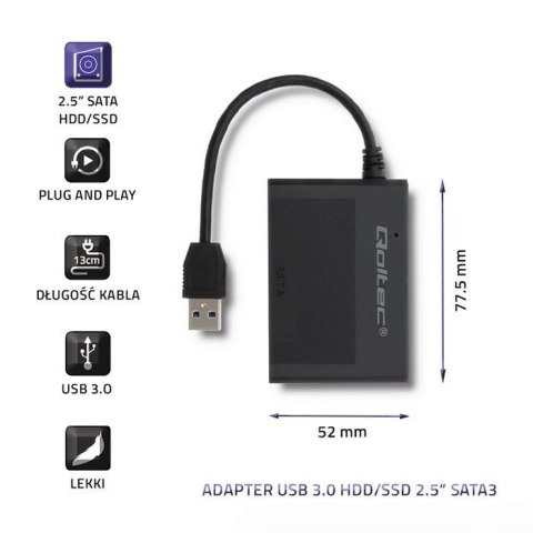 Obudowa Qoltec na dysk HDD/SSD 2.5" SATA3 | USB 3.0 | Czarna Qoltec