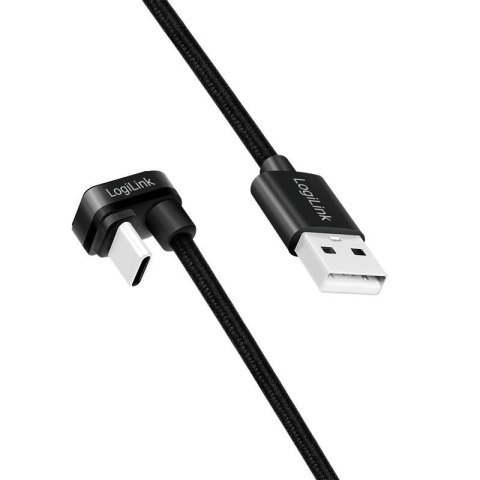 Kabel USB 2.0 LogiLink CU0193 USB-C - USB-A, M/M, kątowy, czarny, 2m LogiLink