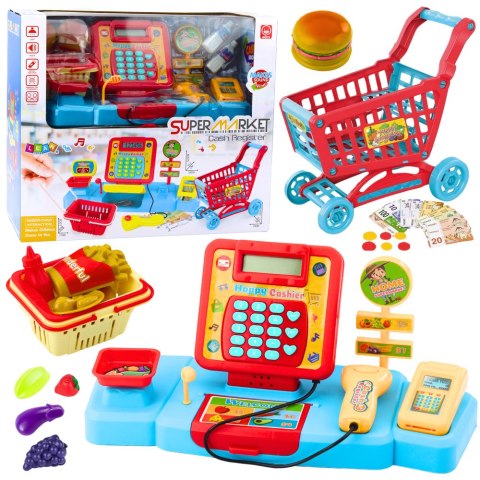 Zestaw Sklepowy Kasa Koszyk Produkty Spożywcze Światła Dźwięki Kolorowy LEAN Toys