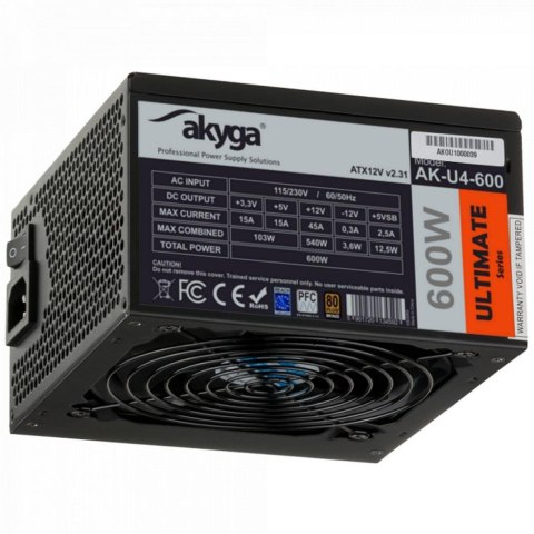 Zasilacz ATX 600W Akyga Ultimate AK-U4-600 80+ Bronze Fan12cm P8 6xSATA AKYGA Zasilacz ATX 600W Akyga Ultimate AK-U4-600 80+ Bronze Fan12cm P8 6xSATA AKYGA