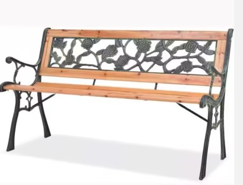 Ławka Ogrodowa Drewniana Metalowa Ławeczka Parkowa Ogrodowa z oparciem LEAN