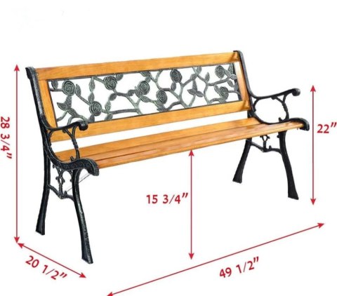 Ławka Ogrodowa Drewniana Metalowa Ławeczka Parkowa Ogrodowa z oparciem LEAN