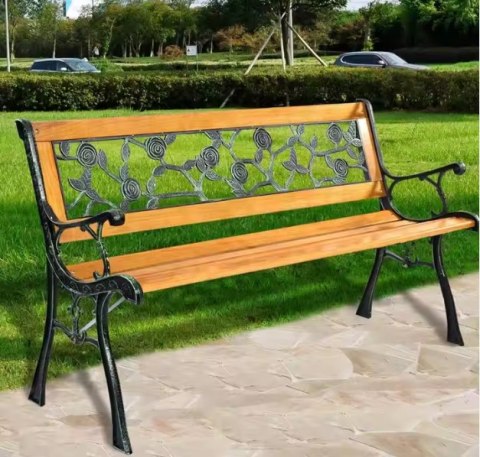 Ławka Ogrodowa Drewniana Metalowa Ławeczka Parkowa Ogrodowa z oparciem LEAN