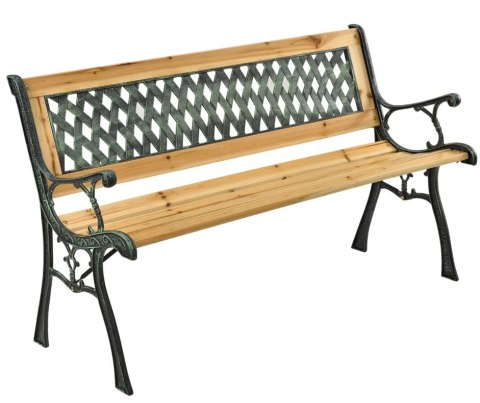 Ławka Ogrodowa Drewniana Metalowa Ławeczka Parkowa Ogrodowa z oparciem LEAN