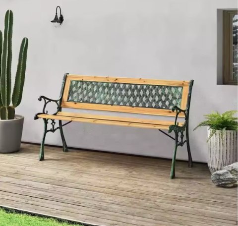 Ławka Ogrodowa Drewniana Metalowa Ławeczka Parkowa Ogrodowa z oparciem LEAN