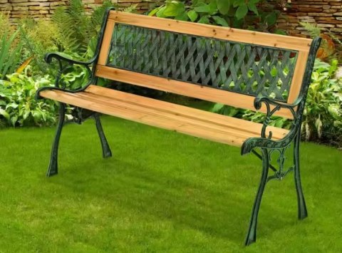 Ławka Ogrodowa Drewniana Metalowa Ławeczka Parkowa Ogrodowa z oparciem LEAN