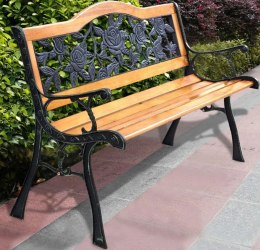 Ławka Ogrodowa Drewniana Metalowa Ławeczka Parkowa z oparciem LEAN