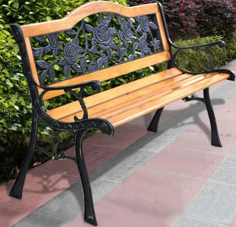Ławka Ogrodowa Drewniana Metalowa Ławeczka Parkowa z oparciem LEAN