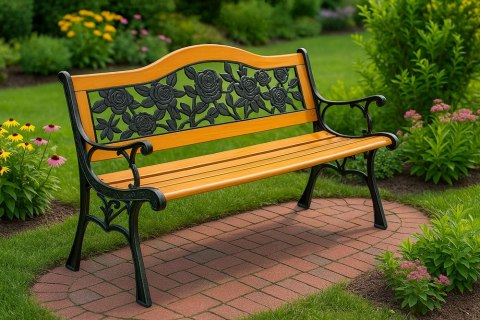 Ławka Ogrodowa Drewniana Metalowa Ławeczka Parkowa z oparciem LEAN