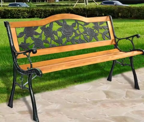 Ławka Ogrodowa Drewniana Metalowa Ławeczka Parkowa z oparciem LEAN