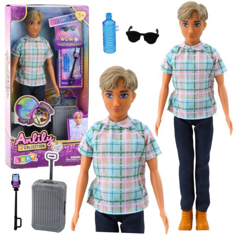 Lalka Anlily Chłopak Akcesoria Walizka Selfie Stick Okulary Butelka LEAN Toys