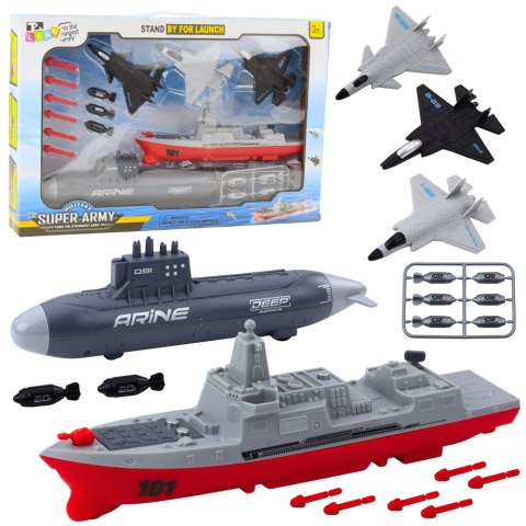 Zestaw Militarny Statek Łódź Podwodna Myśliwce Pociski LEAN Toys Zestaw Militarny Statek Łódź Podwodna Myśliwce Pociski LEAN Toys