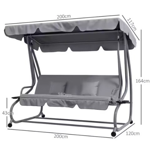 Huśtawka Czteroosobowa Ogrodowa Bujana Daszek Wolnostojąca Szara LEAN