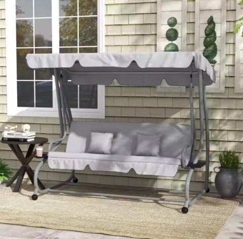 Huśtawka Czteroosobowa Ogrodowa Bujana Daszek Wolnostojąca Szara LEAN