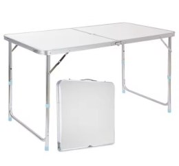 Stół Turystyczny Kempingowy Składany Regulowany Aluminiowy Biały 120x60cm LEAN
