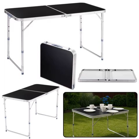 Stół Turystyczny Kempingowy Składany Regulowany Aluminiowy Czarny 120x60cm LEAN