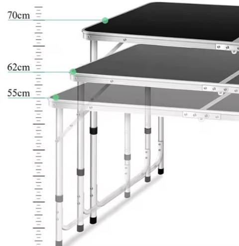 Stół Turystyczny Kempingowy Składany Regulowany Aluminiowy Czarny 120x60cm LEAN