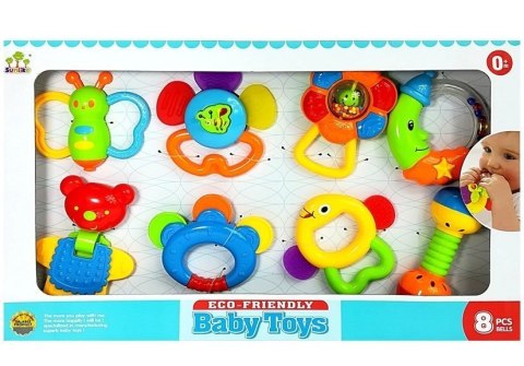 Zestaw Kolorowych Grzechotek Dla Dzieci Gryzaki 8 El. LEAN Toys Zestaw Kolorowych Grzechotek Dla Dzieci Gryzaki 8 El. LEAN Toys