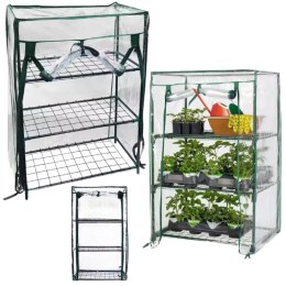 Mini Szklarnia Balkonowa Ogrodowa 3 Półki Metalowe Folia PVC 46 x 24 x 80cm LEAN