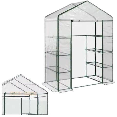 Mini Szklarnia Balkonowa Ogrodowa 4 Półki Metalowe Folia PVC 195 x 143 x 73cm LEAN Mini Szklarnia Balkonowa Ogrodowa 4 Półki Metalowe Folia PVC 195 x 143 x 73cm LEAN