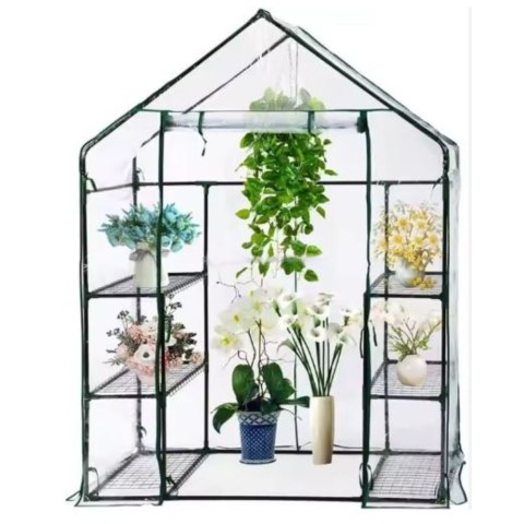 Mini Szklarnia Balkonowa Ogrodowa 4 Półki Metalowe Folia PVC 195 x 143 x 73cm LEAN Mini Szklarnia Balkonowa Ogrodowa 4 Półki Metalowe Folia PVC 195 x 143 x 73cm LEAN