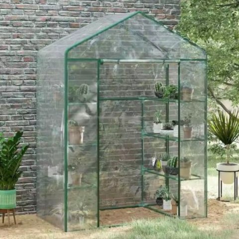 Mini Szklarnia Balkonowa Ogrodowa 4 Półki Metalowe Folia PVC 195 x 143 x 73cm LEAN Mini Szklarnia Balkonowa Ogrodowa 4 Półki Metalowe Folia PVC 195 x 143 x 73cm LEAN