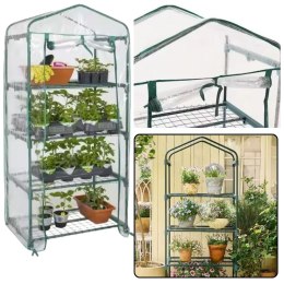 Mini Szklarnia Balkonowa Ogrodowa 4 Półki Metalowe Folia PVC 69 x 49 x 157cm LEAN