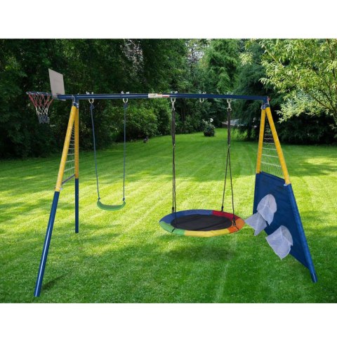 Plac Zabaw Wielofunkcyjny 4w1 Huśtawki Kosz Do Gry Mata Celnościowa LEAN