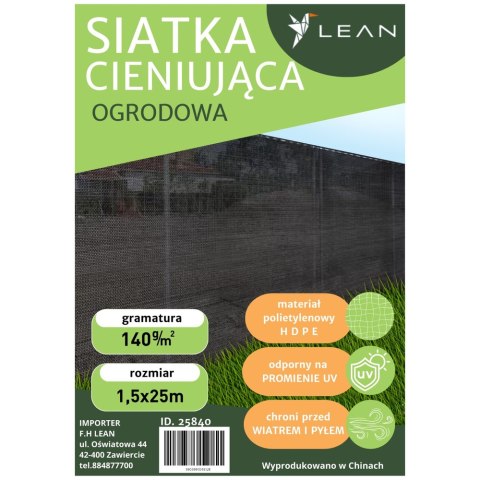 Siatka Cieniująca Na Ogrodzenie Płot Maskująca Zielona 1.5M 25M 140g/m² LEAN Siatka Cieniująca Na Ogrodzenie Płot Maskująca Zielona 1.5M 25M 140g/m² LEAN