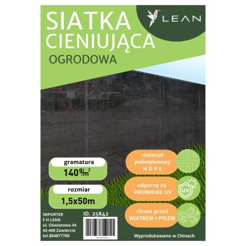 Siatka Cieniująca Na Ogrodzenie Płot Maskująca Zielona 1.5M 50M 140g/m² LEAN Siatka Cieniująca Na Ogrodzenie Płot Maskująca Zielona 1.5M 50M 140g/m² LEAN