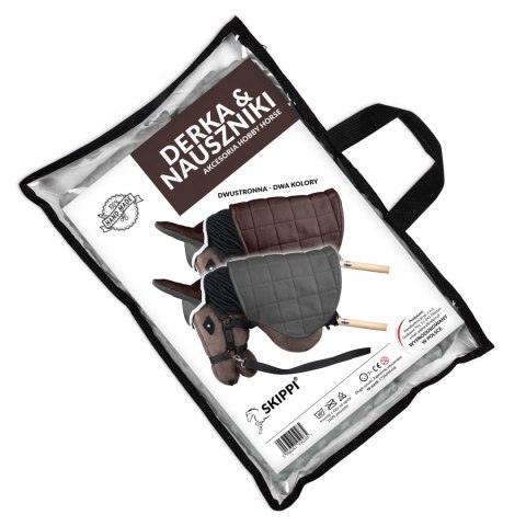 Zestaw Skippi - Hobby Horse Gniady - Derka szary i brąz - Kantar j-zielony Zestaw Skippi - Hobby Horse Gniady - Derka szary i brąz - Kantar j-zielony